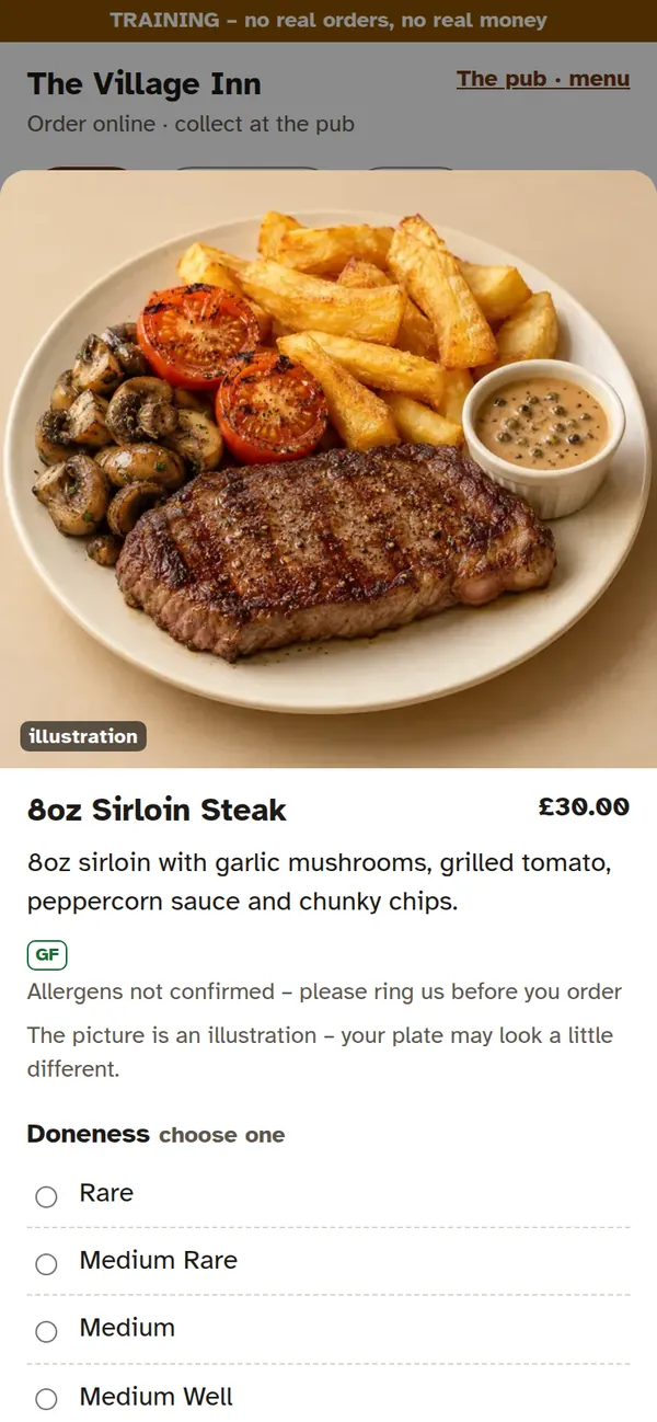 A dish opened: picture, description, allergens, choices