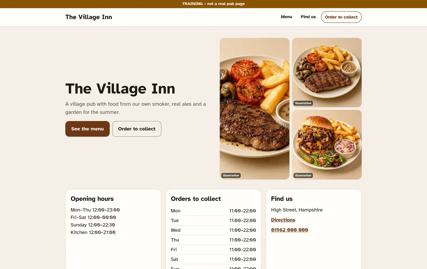 The pub's own home page made from the till
